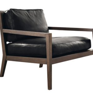 Fauteuil Quadria Bas – Chêne mélange et Cuir écologique noir