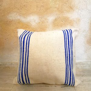 Housse de coussin à rayures bleues.